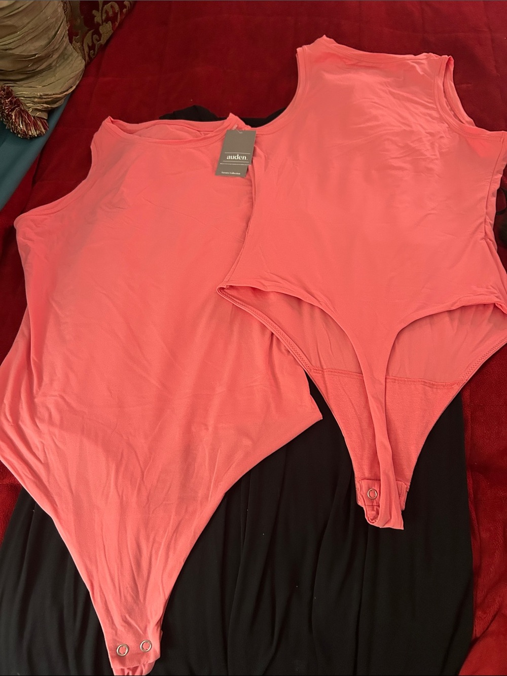 Auden Coral Pink Sleeveless thong Snap-Button Bodysuits - Set of 2